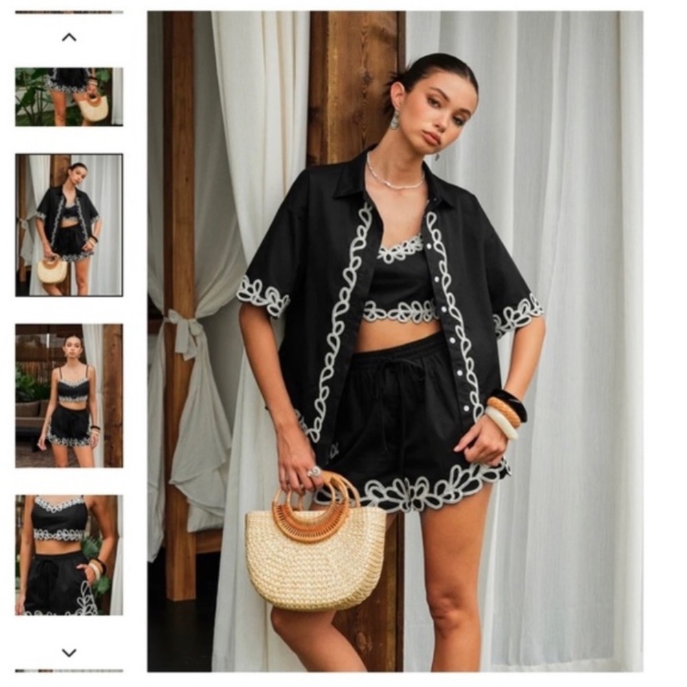 Commense embroidery black vacation set new with tag resort wear